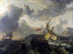 欧洲12-19世纪油画一_BACKHUYSEN, Ludolf - An English Vessel and a Man-of-war in a Rough Sea
